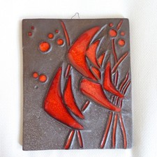 Bückeburg Kunst Keramik Wand Platte relief Bild Helge Pfaff Fische Vintage