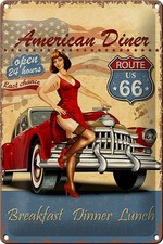 mrdeco Metall Schild 20x30cm Pinup American Diner Breakfast Deko Blechschild