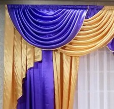 gardinen vorhänge 305 Cm Lambriken Blau Gelb Chiffon NP 300€ Handarbeit