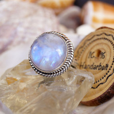Vintage 925er Silber Solitär Ring 55 Mondstein Weiß Blau Kordel Muster Schlicht