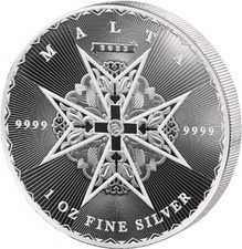 1 UNZE 999 SILBER -MALTA KREUZ / MALTESERKREUZ /RITTER- SILBERMÜNZE SILBERBARREN