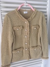 ELEGANCE PARIS Strickjacke Strickblazer BOUCLE Beige PERLEN GR.40