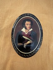 Russische Schwarz Lack Dose Mit Puschkin Abbild Rot Innen Ca 50…80 Alt