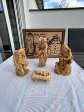 Original ANRI Krippe Holz Natur geschnitzt 5-tlg. Krippenfiguren 25cm Mit Kiste