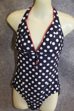 BADEANZUG SCHWIMMANZUG GRÖSSE 42 DUNKELBLAU WEISS GEPUNKTET MIT PADS VON ESPRIT