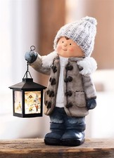 Winter Deko Figur "Junge" mit LED Laterne 31 cm hoch, Weihnachts Dekoration