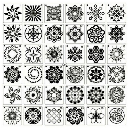 36x mandala malschablonen set - malschablonen,