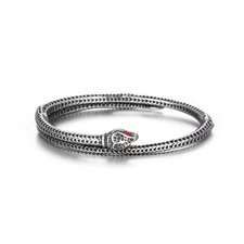 Schlangenarmband Edelstahl Unisex Snake Bracelet Damen Herren mit Rubin Augen