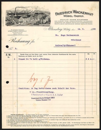 Rechnung altensteig württbg - altensteig, /württbg