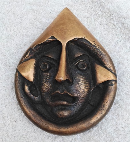 Bronze figur maske wandrelief - maske,