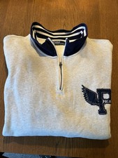 Polo by Ralph Lauren Sweater grau mit blauen + weissen Streifen, Reissverschluß
