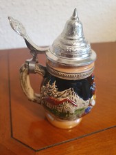 Wein oder Bierkrug, mit Zinndeckel, markiert "DRM 1 53"