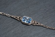 Art Deco Jugendstil Armband Blau Topas Aquamarin Silber 1920 