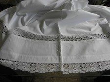 Vintage Vorhang Halbleinen  unten doppelte Klöppelspitze MS8