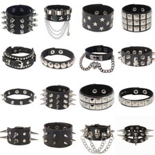 Männer Frauen Spike Nieten Armbänder Charm Punk Goth Biker Breites Lederarmband