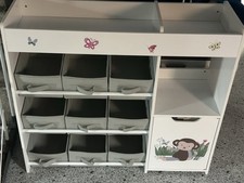 Kinder-Aufbewahrungsregal mit Stoffboxen für Kinderzimmer, Kindergarten, Weiß