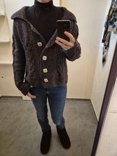 grau/weinrote, dicke Strickjacke, Gr. L, Handarbeit