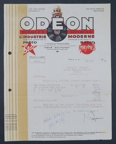 Rechnung 1936 scheibe odeon - 1936,