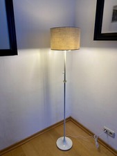 Stehlampe Space Age Mid Century 1970 weiß Metall Stoffschirm 2x E27 2x Schalter