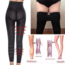 Damen Hohe Taille Anti Cellulite Bauchweg Yoga Leggings Schwarz Miederhose Pants