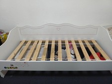 Kinder Bett 180×85 mit Herzchen Weiß und Rosa Kinderbett Ohne Matratze