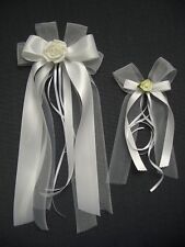 2 XL*Set*Spiegel*Autoschleife*Antennenschleifen*weiß*mit*Rose*&Perle*HOCHZEIT