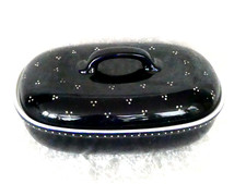 großer Brottopf Keramik mit Deckel Vintage Brotbehälter dunkelblau