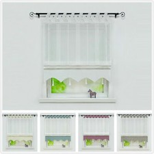 Raffrollo Raffgardine mit Schlaufen Küche Gardine Landhaus Fenstervorhang Voile