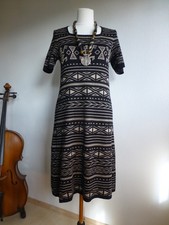 Gudrun Sjöden gr.M Strickkleid Schwarz mit Beige Aztekenmuster