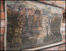 alte Lehrkarte "Inneres einer Stadt" Lehrtafel Rollkarte Schulkarte ~1900 (11/0