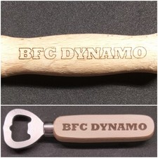2xBFC Dynamo Flaschenöffner, Holzgriff, 13cm  und 14cm Länge, beidseitige Gravur