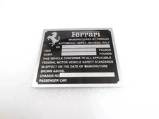 TYPENSCHILD FÜR VINTAGE FERRARI VWR GAWR CHASSIS BUNDESSICHERHEITSSTANDARDS