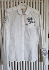 La Martina, Damen Langarm Bluse, Weiß, tailliert, Achselstücke,  Gr. L (3XL ?)