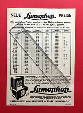 altes Prospekt Blatt LUMOPHON Radiopreisliste von 1931    ( F19135