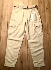 Neu Edc By Esprit Leinen Baumwoll Mix Cargo Hose Gr. 40/28 Beige