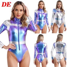  DE Damen Astronaut Kostüm Langarm Jumpsuit Space Suit Halloween Cosplay Catsuit