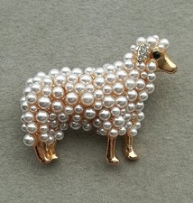 Schaf Brosche Gold Perlen