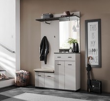Flurgarderobe Schuhschrank Wandpaneel HUGO II mit Sitzbank und Spiegel
