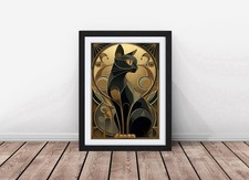 Art Deco Katze gerahmter Wandbilddruck Poster Bild, Wohndeko