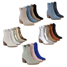 Damen Stiefeletten Cowboy Boots Trichterabsatz Stickereien Schuhe 837779 Schuhe
