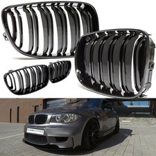 Kühlergrill Schwarz Glanz Doppelsteg SATZ passend für BMW 1er E81 E82 E87 E88