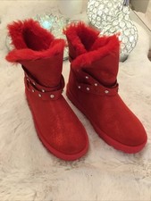 Fellboots Rot Gr 37 mit Strass Kunst Wildleder wunderschön Glitzernd  Neu 