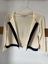 Boden Jäckchen Strickjacke Creme Weiß Blau Gr. L Baumwolle Polyamid Elasthan