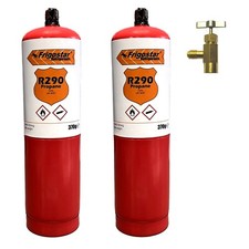 2x Kältemittel R290 Propan 750 ml / 370 g Einwegdose + Ventilöffner