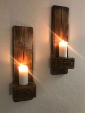 2 Wandkerzenhalter aus recycelter Euro-Palette Geflammt Rustikal Kerzenständer