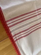 Baumwolle Rot-Weiße Tischdecke 140 x 84 cm Handarbeit ungebraucht Baumwollborte