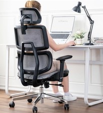 TONFARY Ergonomischer Bürostuhl Grau/Schwarz Atmungsaktiv Hohe Rückenlehne Verstellbar Verpackt