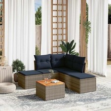 6-teiliges Gartensofa-Set mit Kissen, grau, Polyrattan