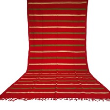 Vintage Handgeknüpfter Marokkanischer Rot Teppich Gelb Grün Streifen Berber...