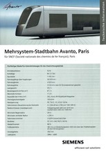 Siemens Datenblatt, Mehrsystem-Stadtbahn Avanto, Paris, für SNCF